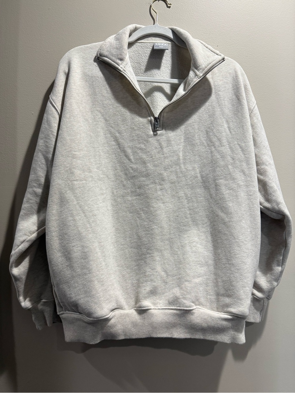 TNA Aritzia Light Gray Half-Zip Crew Sweater Size 2 Oversized - Picture 2 of 10